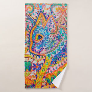 Psychedelic Cat, Louis Wain Bath Towel