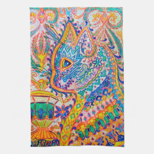 Psychedelic Cat, Louis Wain Tea Towel