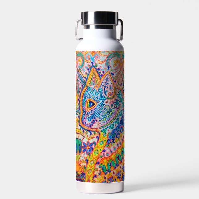 Psychedelic Cat, Louis Wain Water Bottle (Front)