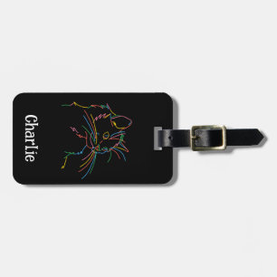 Psychedelic cat on luggage tag. Editable name Luggage Tag