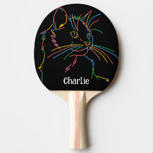 Psychedelic cat on ping pong paddle Editable name 