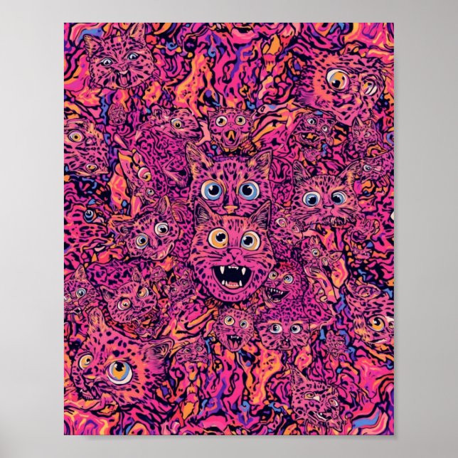Psychedelic Cat Overload Neon Cat  Poster (Front)