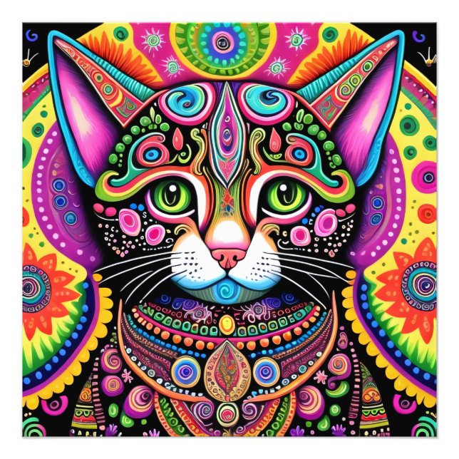 Psychedelic Cat Photo Print (Front)
