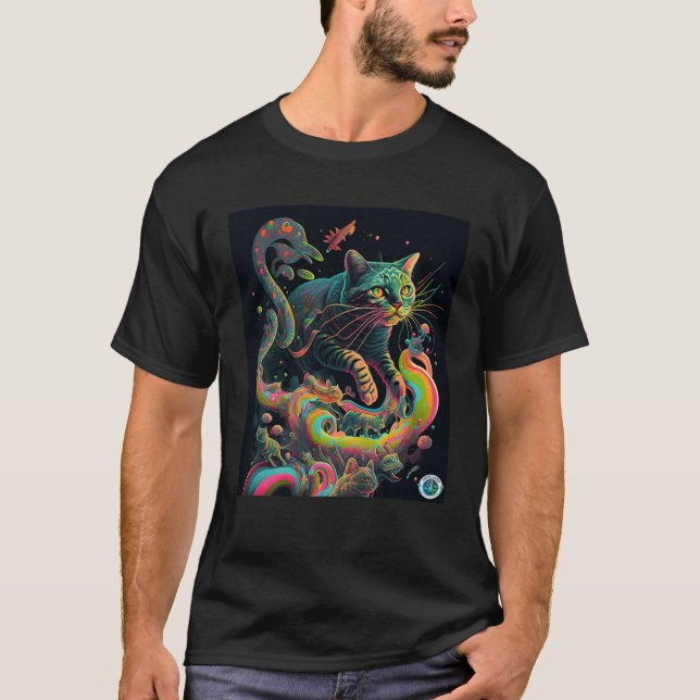 Psychedelic Cat Travelling Through Time and Space T-Shirt (Front)