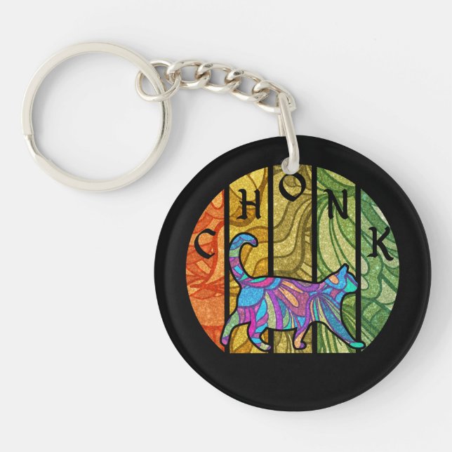 Psychedelic Cat – Trippy Feline Art Key Ring (Front)