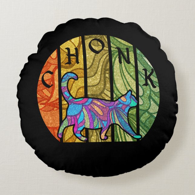 Psychedelic Cat – Trippy Feline Art Round Cushion (Front)