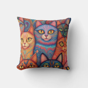 Psychedelic cats. Hippy, Bohemian, BoHo Cushion