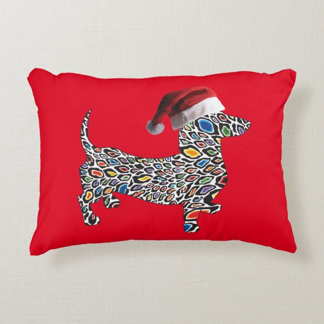 Psychedelic-Cheetah-Doxie-Santa Decorative Cushion (Front)