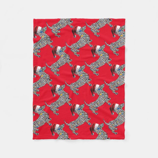 Psychedelic-Cheetah-Doxie-Santa Fleece Blanket (Front)