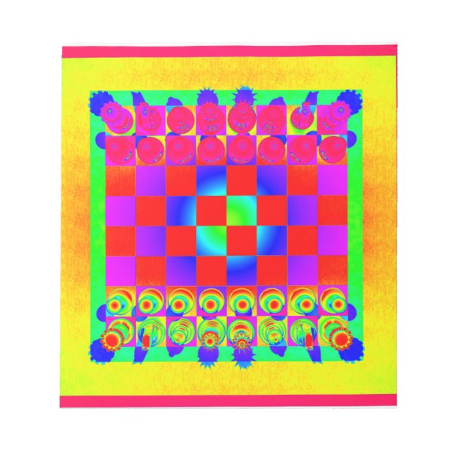 Psychedelic Chessboard and Chess Pieces Notepad (Front)