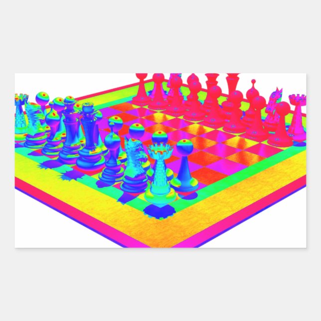 Psychedelic Chessboard and Chess Pieces Rectangular Sticker (Front)