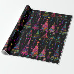 Psychedelic Christmas Trees on Black Wrapping Paper<br><div class="desc">This Christmas Holiday themed pattern is a gorgeous way to wrap a Christmas gift. Fun psychedelic Christmas tree design on a black background. A modern and striking pattern.</div>