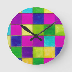 Psychedelic, Church Stained Glass Neon Hippie Round Clock