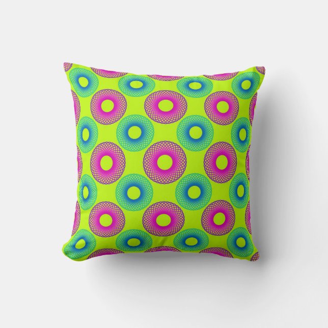 Psychedelic Circles on Fluo Green Pillow (Front)