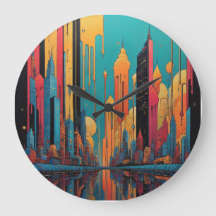 Psychedelic city large clock