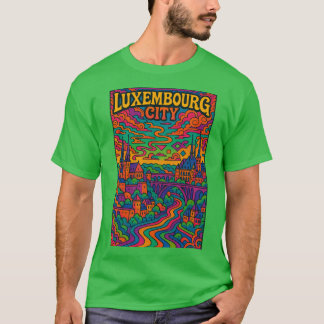Psychedelic Cityscape of Luembourg City Colorful R T-Shirt