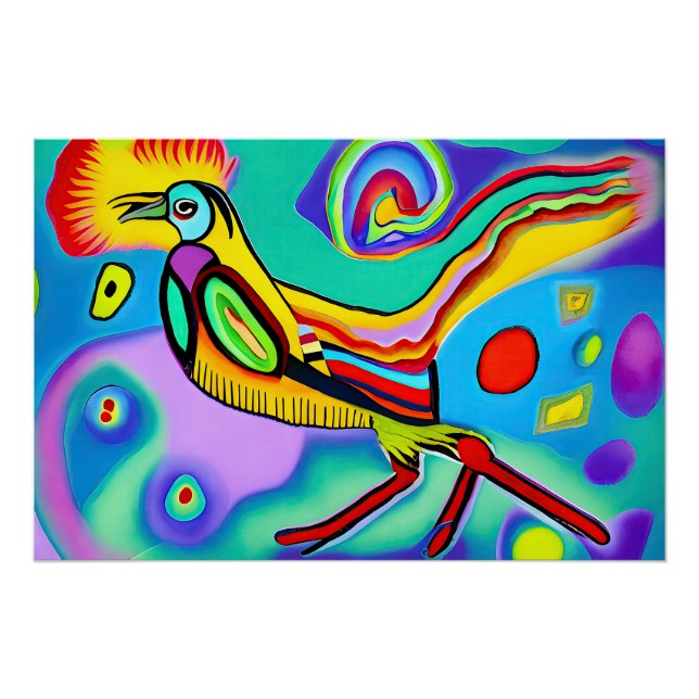 Psychedelic Cockerel: Colourful strident cockerel  Poster (Front)