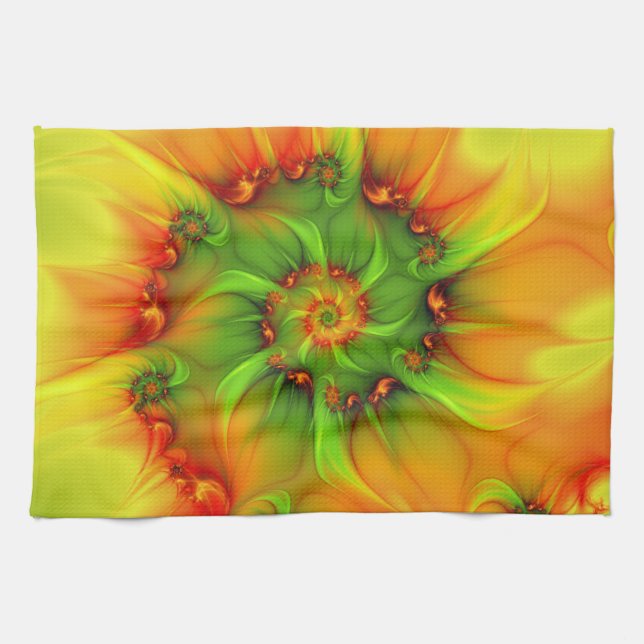 Psychedelic Colorful Modern Abstract Fractal Art Tea Towel (Horizontal)