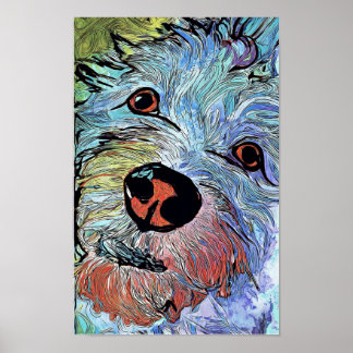 Psychedelic Colorful Westie Dog Art Portrait Poster