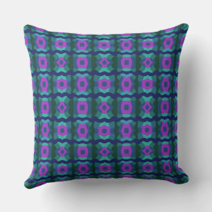 Psychedelic Colour Block Patchwork Navy Teal Purpl Cushion
