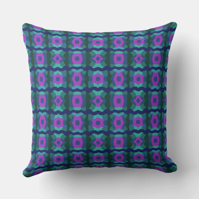 Psychedelic Colour Block Patchwork Navy Teal Purpl Cushion (Back)