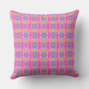 Psychedelic Colour Block Patchwork Pink Orange Tea Cushion