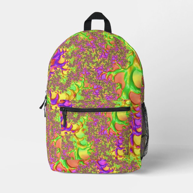 Psychedelic Colourful Acid Trip Abstract Fractal Printed Backpack (Front)