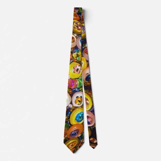 Psychedelic Colourful Buttons Neck Tie (Front)