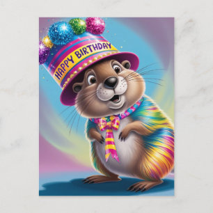 psychedelic colourful groundhog postcard