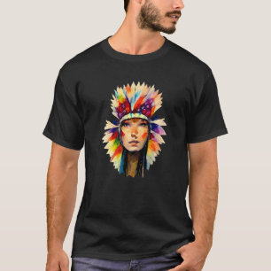 Psychedelic Colourful Headdress Native American In T-Shirt