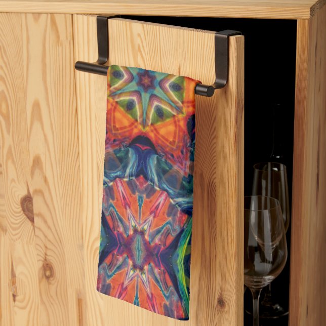 Psychedelic Colourful Kaleidoscope Pattern Tea Towel (Thirds Fold)