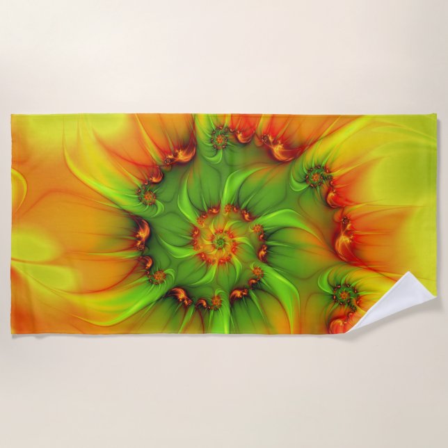 Psychedelic Colourful Modern Abstract Fractal Art Beach Towel (Front)