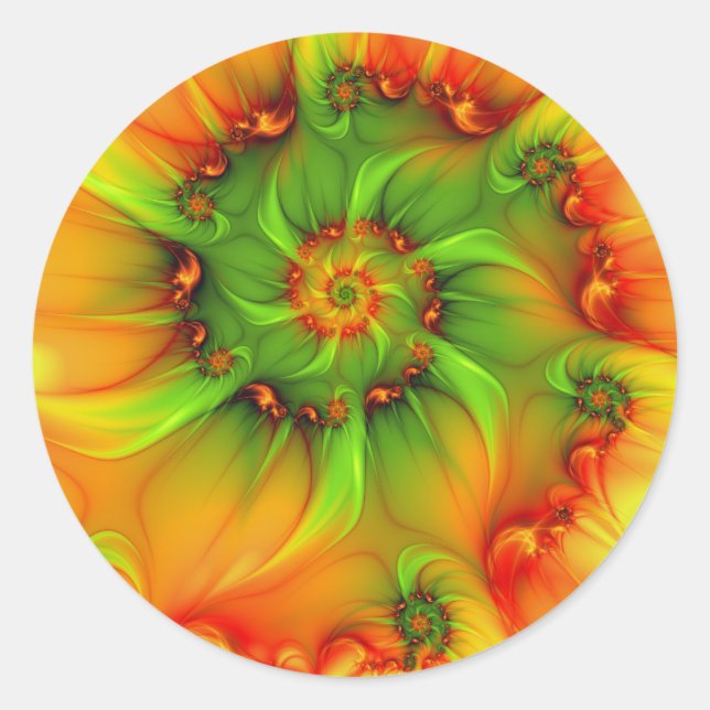 Psychedelic Colourful Modern Abstract Fractal Art Classic Round Sticker (Front)