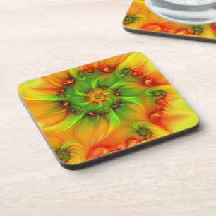Psychedelic Colourful Modern Abstract Fractal Art Coaster