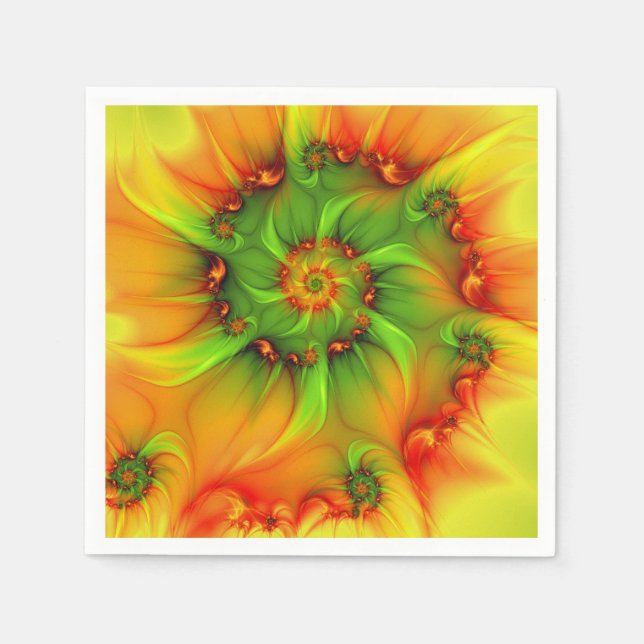 Psychedelic Colourful Modern Abstract Fractal Art Napkin (Front)