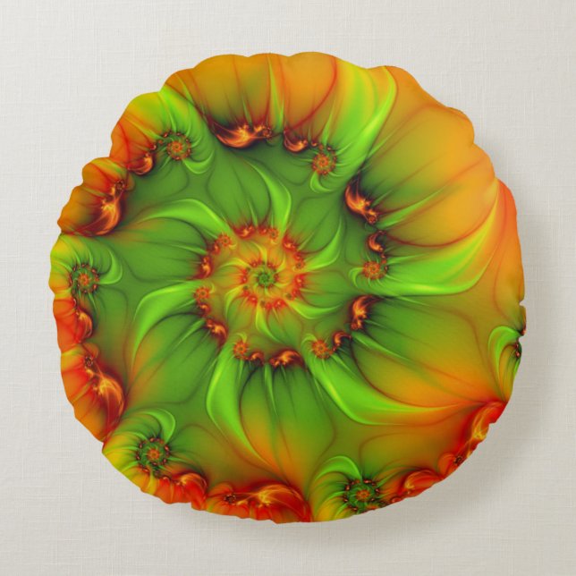 Psychedelic Colourful Modern Abstract Fractal Art Round Cushion (Front)