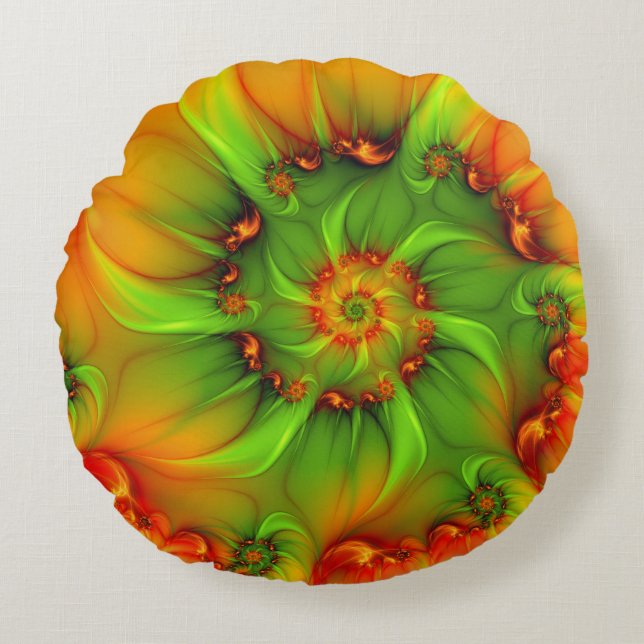 Psychedelic Colourful Modern Abstract Fractal Art Round Cushion (Front)