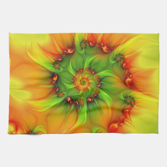 Psychedelic Colourful Modern Abstract Fractal Art Tea Towel (Horizontal)