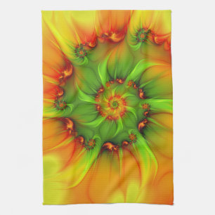 Psychedelic Colourful Modern Abstract Fractal Art Tea Towel