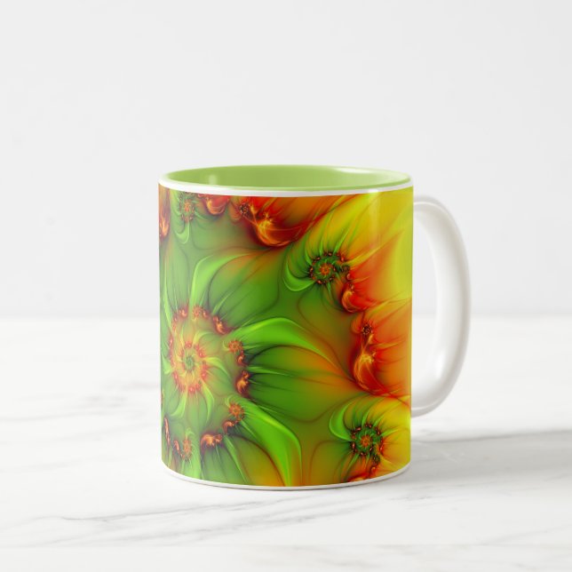 Psychedelic Colourful Modern Abstract Fractal Art Two-Tone Coffee Mug (Front Right)