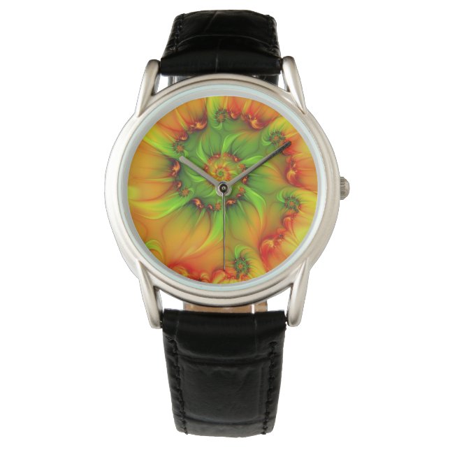 Psychedelic Colourful Modern Abstract Fractal Art Watch (Front)