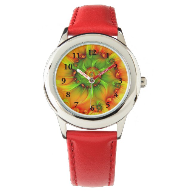 Psychedelic Colourful Modern Abstract Fractal Art Watch (Front)