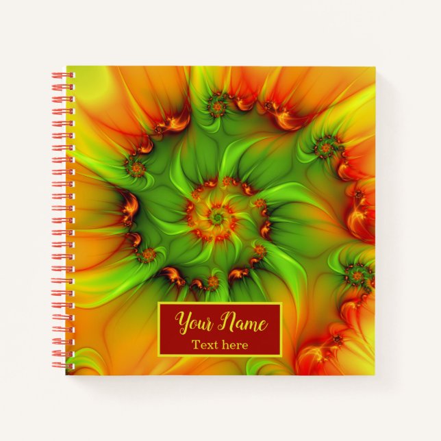 Psychedelic Colourful Modern Abstract Fractal Name Notebook (Front)