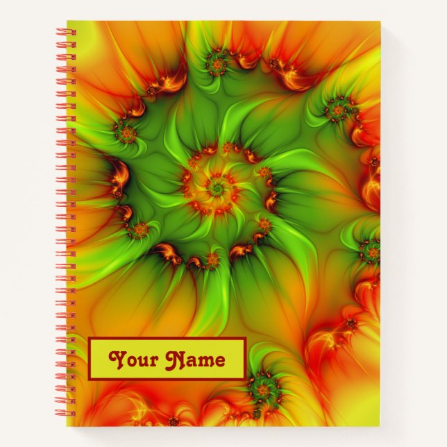 Psychedelic Colourful Modern Abstract Fractal Name Notebook (Front)