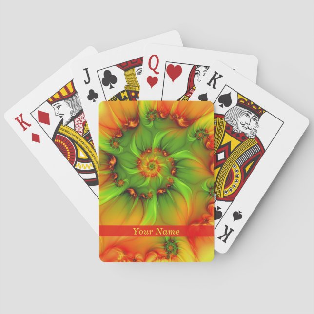 Psychedelic Colourful Modern Abstract Fractal Name Playing Cards (Back)