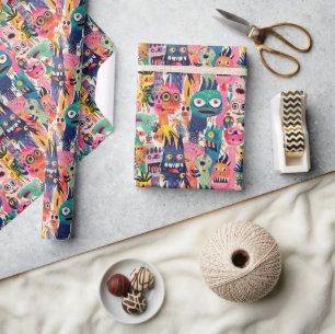 Psychedelic Colourful Monsters Wrapping Paper