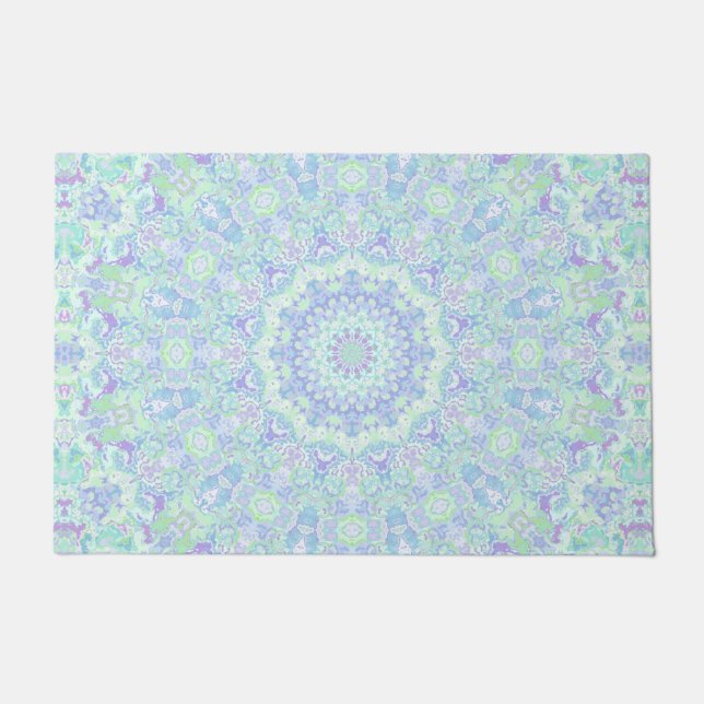 Psychedelic Colourful Pastel Ornate Hippie Mandala Doormat (Front)