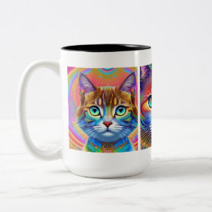 Psychedelic Colourful Royal Cats Two-Tone Coffee Mug