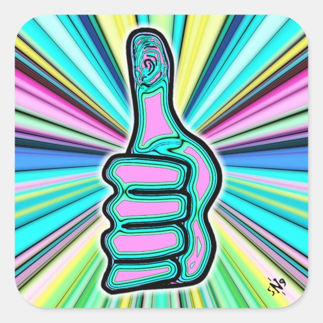 Psychedelic colourful thumbs up v1.1 square sticke sticker (Front)