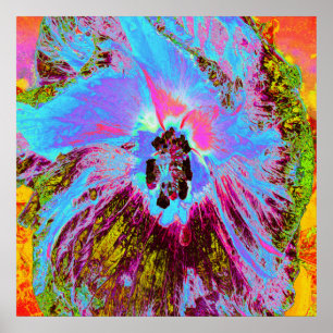 Psychedelic Cornflower Blue and Magenta Hibiscus Poster